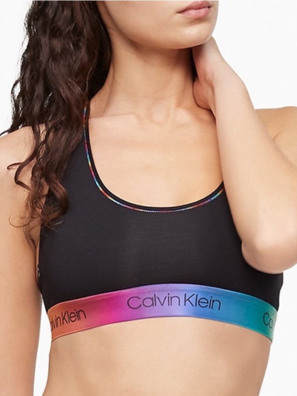 NEW Calvin Klein Pride Cotton Bralette Black Rainbow Colors Cotton Modal Blend S